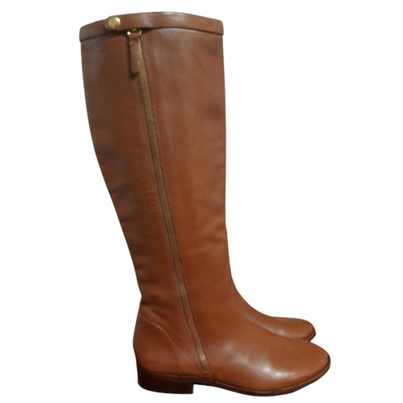 J Crew Harper Caramel Brown Leather Riding Boots Knee High Boots Size 6.5 - Picture 3 of 14